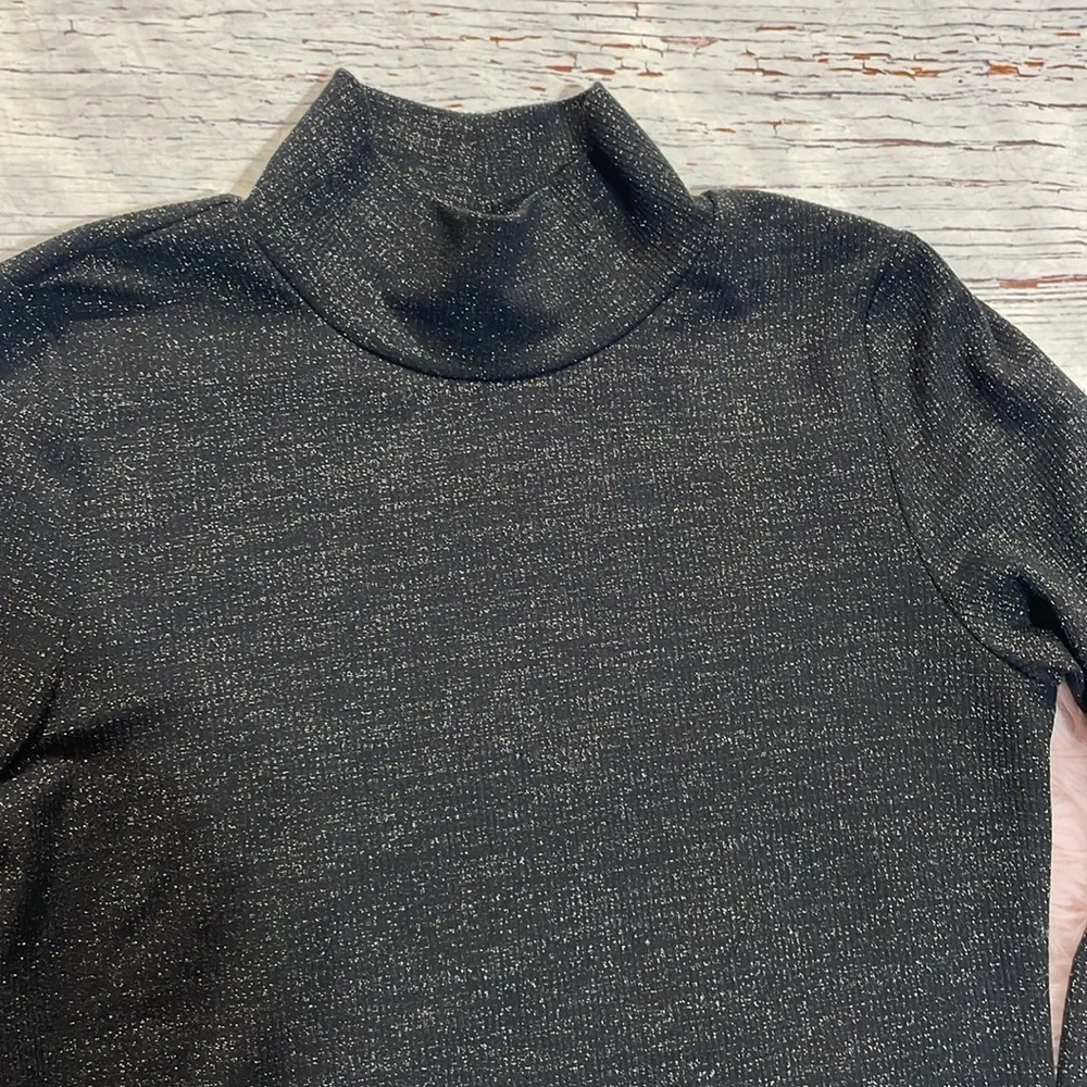 Evereve Ribbed Sparkle Metallic Silver Mockneck Top - Picture 6 of 8